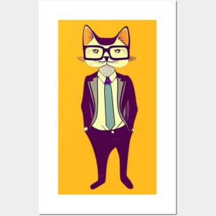 Nerdy Cat With Glasses Posters and Art